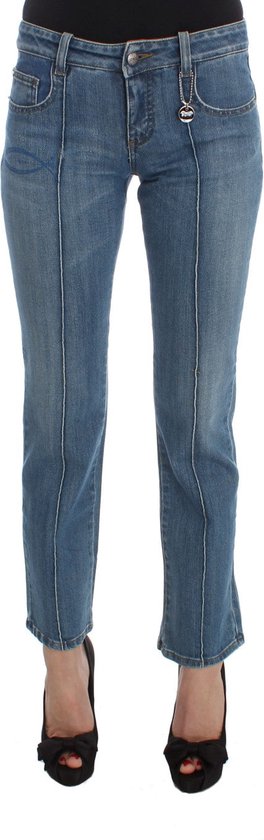Blauwe katoenen slim-fit cropped jeans