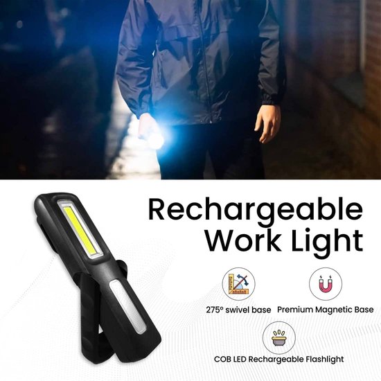 Lampe de Travail LED Rechargeable avec Aimantée et USB Rotation à