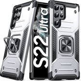 Hoesje Geschikt Voor Samsung Galaxy S22 Ultra Hoesje Heavy Duty Armor Hoesje Zliver - Galaxy S22 Ultra Case Kickstand Ring cover met Magnetisch Auto Mount