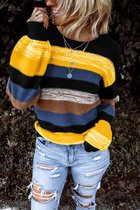 Trui Sweater Dames - Colorblock Geel - Tjolency - Maat L