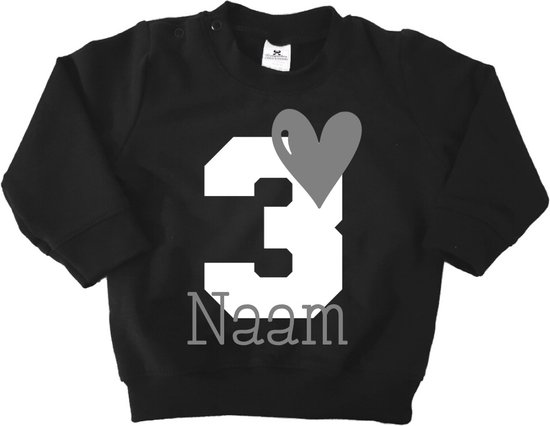 Verjaardag sweater hart met naam-3 jaar-zwart-Maat 98