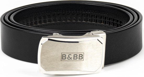 Black & Brown Belts Heren Riem Zwart - 125 cm Leren Riem met RVS Gesp Curved - Automatische Broeksriem - Runderleer - Riem zonder Gaatjes - Broekriemen Heren - Broekriemen