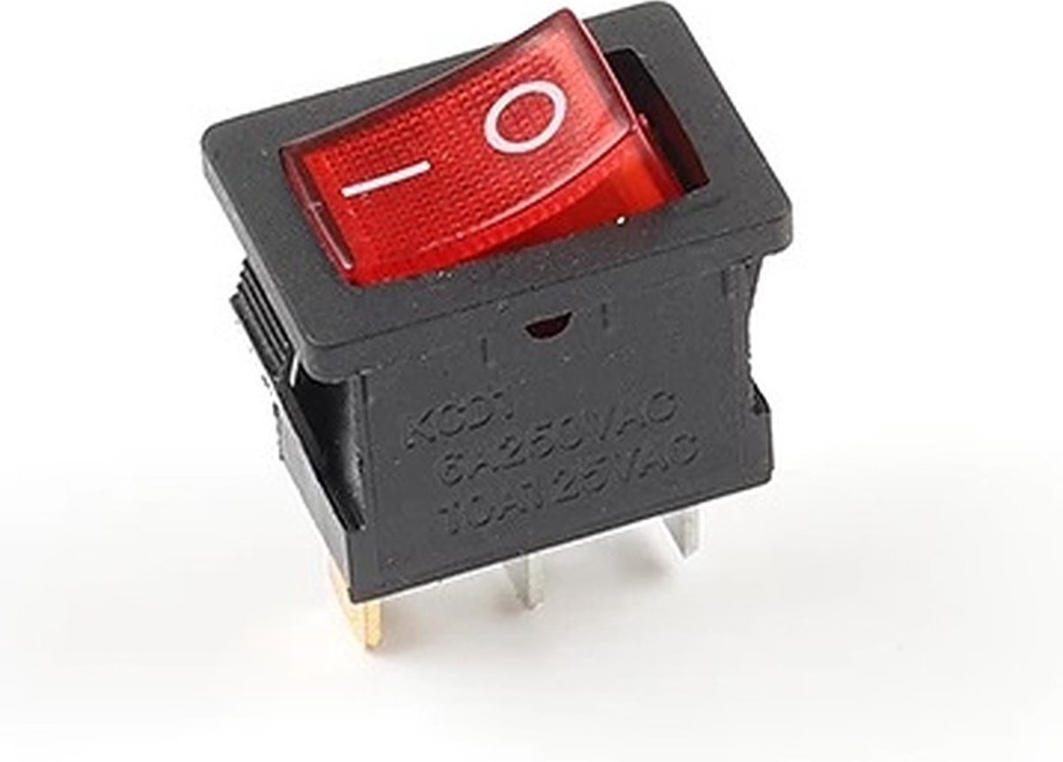 Earu® KCD1-11 Mini Wipschakelaar Rechthoek On/Off - Met Licht - 3A 250V AC - 6A 125V AC - Rood