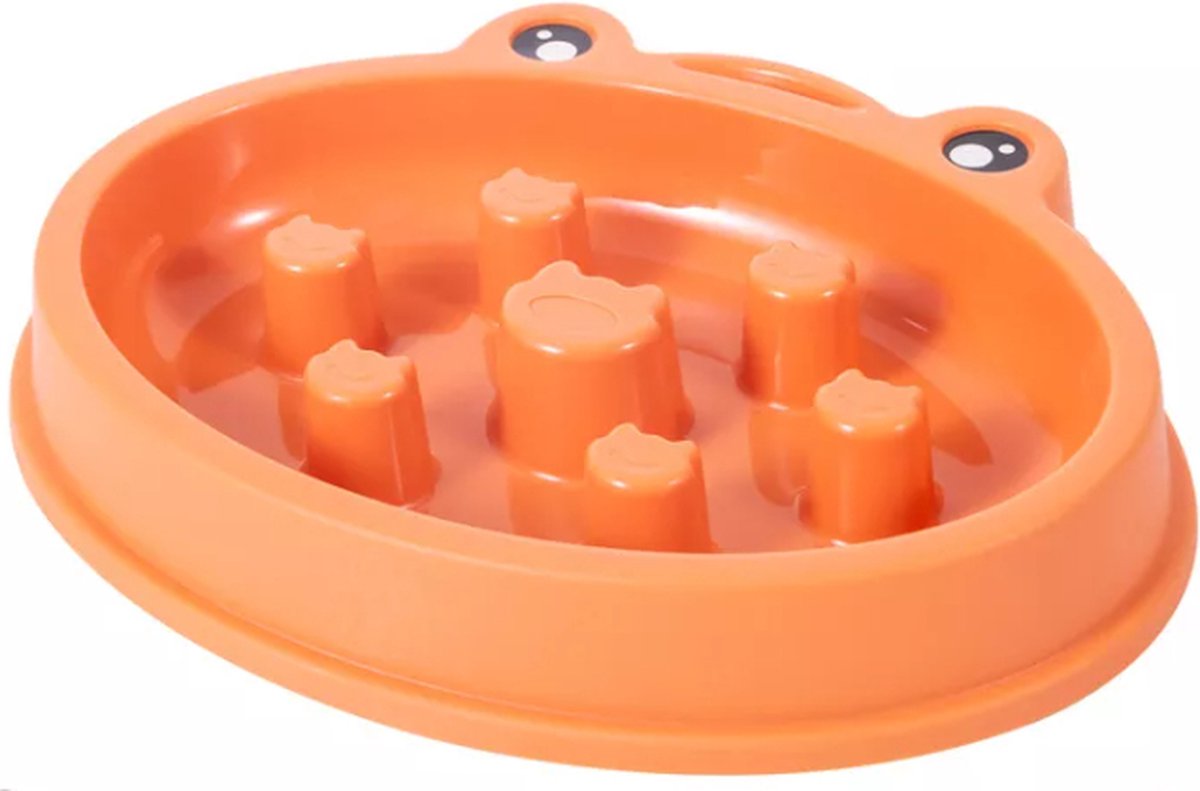 Maison Extravagante - Zippy Voerbak Hond/Kat - Set van 2 stuks - Oranje - Slow feeder - Anti Schrok Voerbak - Kikker design - Melamine - Drinkbak - Eetbak - Huisdier