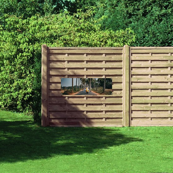 WallClassics - Poster de Jardin - Couple sur un Scooter Jaune - 120x40 cm Photo sur Poster de Jardin (décoration murale pour l'extérieur et l'intérieur)