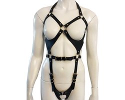 Sensual Minded PU leren full body harnas "Whitney" voor vrouwen // Kinky & sexy BDSM club wear // Zwart & champagne goud