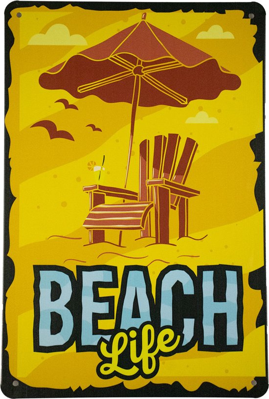 Wandbord - Beach life - Metalen wandbord - Mancave - Mancave decoratie - Tiki - Metalen borden - Metal sign - Bar decoratie - Tekst bord - Wandborden – Bar - Wand Decoratie - Metalen bord - UV best