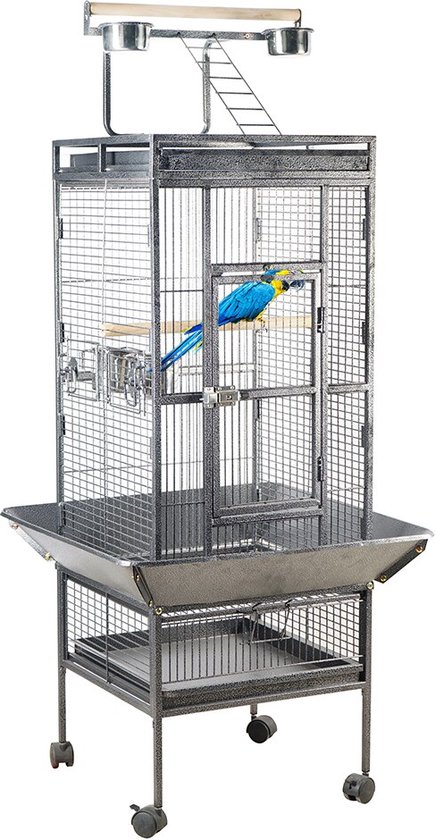 Manzibo Vogelkooi - Papengaaienkooi - Groot - Verrijdbaar - Metaal - Vogelhuis - Op Verhoging - Met Stok