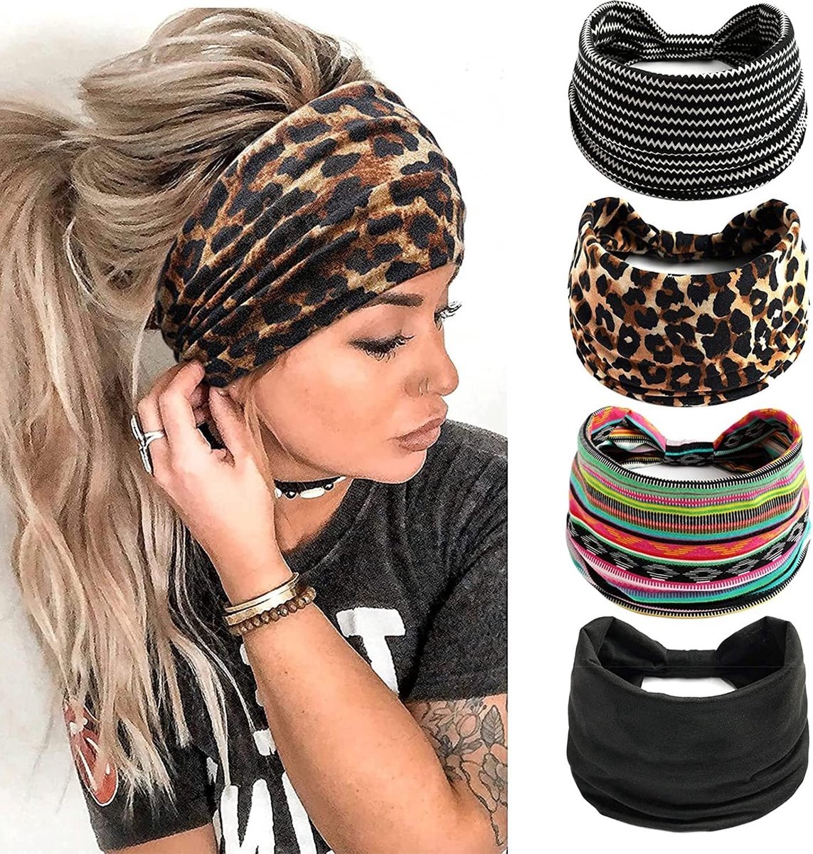 Premium Haarbanden | Bandana dames haarband | Stevig en Zacht | 4 Haarbanden | Haar Accessoires Vrouwen | 2022 |