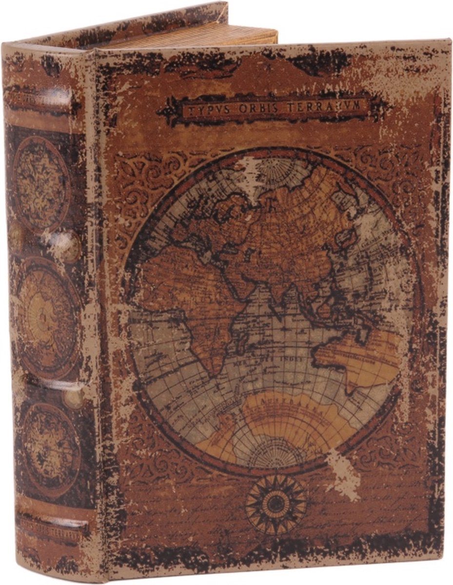 Baroque - Opberger - Opbergboek Wereldkaart 20 cm - Bruin - 20x14x4 - PU Leather