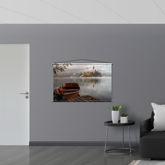 WallClassics - Affiche Textile - Bateau en Bois au Kasteel sur Water - 120x80 cm Photo sur Textile