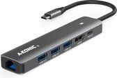 AKONIC USB-C HUB - Docking Station - HDMI 4K ULTRA HD - USB-C Power Delivery 100W – Gigabit Ethernet RJ45 - USB-A 3.0 - Uitbreiding Poorten - SPACEGREY - voor HP, Microsoft, Samsung, DELL, Asus, MSI, Acer, Lenovo, Medion, Sony etc.