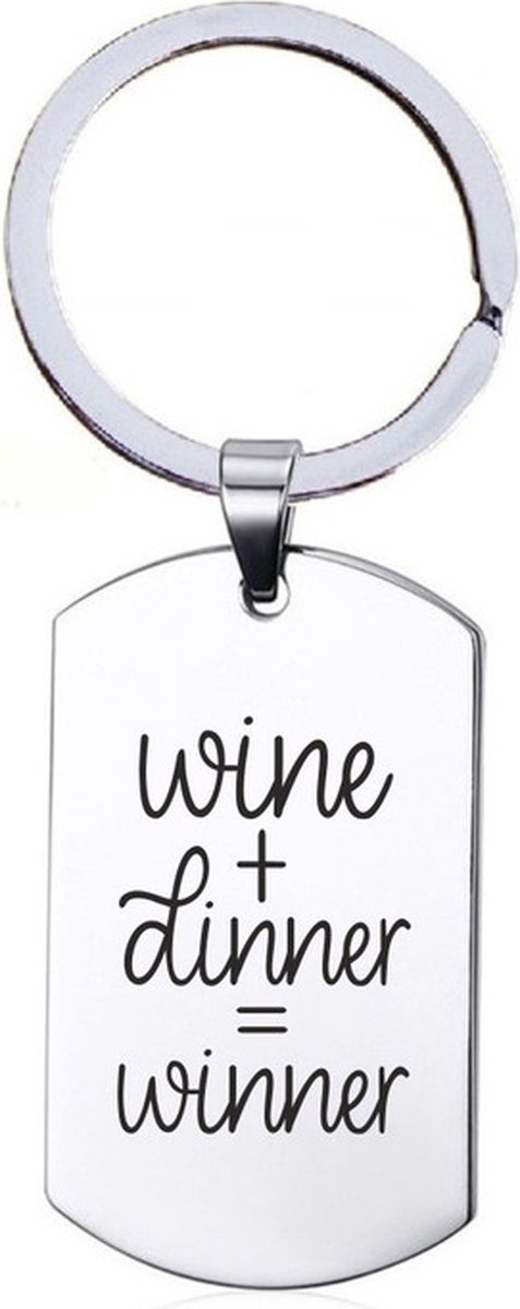 Sleutelhanger RVS - Wine + Dinner = Winner