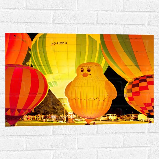 WallClassics - Muursticker - Gekleurde en Verlichte Ballonnen - 75x50 cm Foto op Muursticker