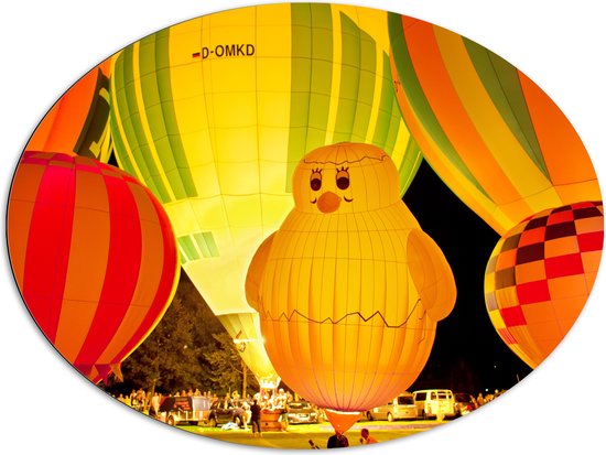 WallClassics - Dibond Ovale - Ballons Colorés et Lumineux - 96x72 cm Photo sur Ovale (Avec Système d'accrochage)