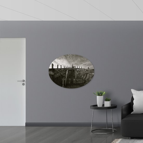 WallClassics - Dibond Oval - Inside of Old Ship - 108x81 cm Photo sur Ovale (Avec Système d'accrochage)