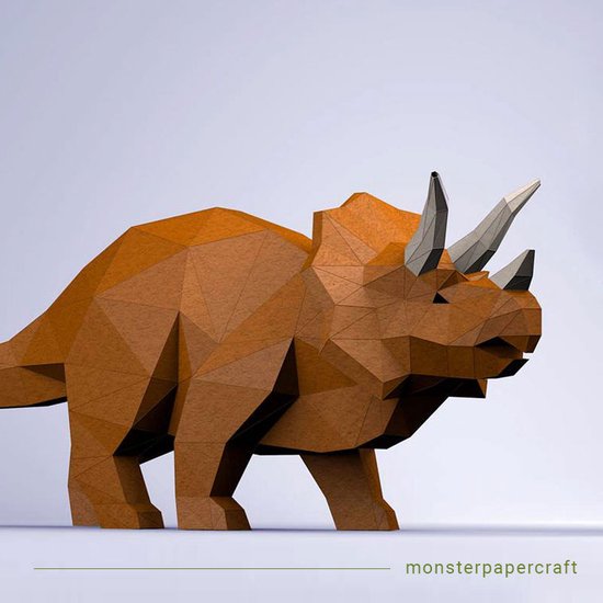 Foto: 3d papercraft kit triceratops compleet knutselpakket dinosaurus met snijmat liniaal vouwbeen mesje 30 x 70 cm