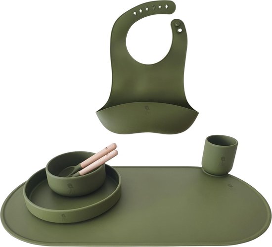 7 delige set Siliconen Kinderservies set ( Olive ) - Eetset peuter - Baby Servies - Antislip - BPA vrij - Onbreekbaar - Giftset - Kraamcadeau - Babyshower - Siliconen Kinderbestek - siliconen servies baby set - Cadeau van Cangaroo — afbeelding 5