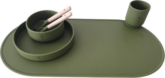 7 delige set Siliconen Kinderservies set ( Olive ) - Eetset peuter - Baby Servies - Antislip - BPA vrij - Onbreekbaar - Giftset - Kraamcadeau - Babyshower - Siliconen Kinderbestek - siliconen servies baby set - Cadeau van Cangaroo — afbeelding 4