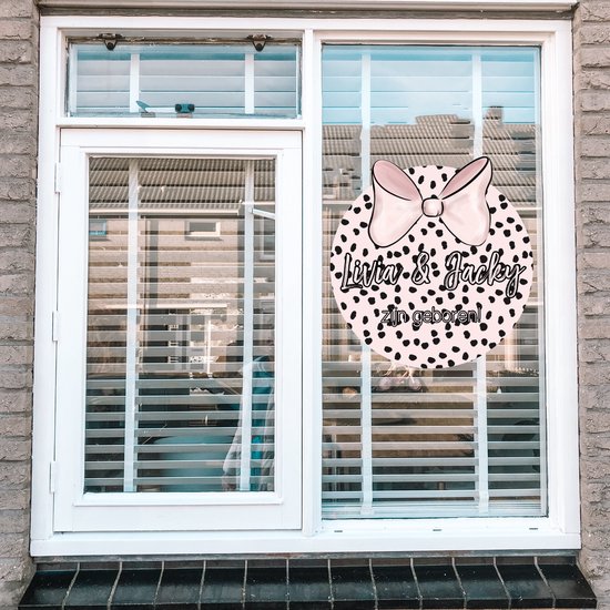 Sticker naissance jumeaux pour extérieur prénoms fenêtre jumeaux-rose-noir-taille 65x65cm