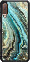 Leuke Telefoonhoesjes - Hoesje geschikt voor Samsung Galaxy A7 (2018) - Marmer mint - Backcover zwart - Marmer - Blauw