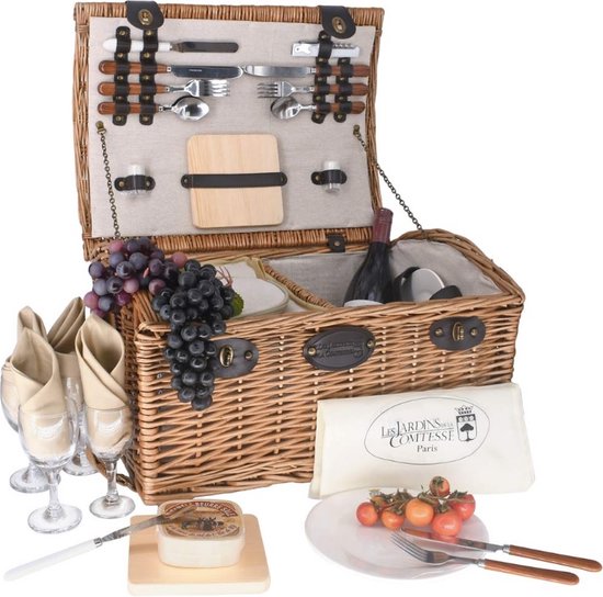 Picknickmand Bourgogne - volledig geïsoleerd - inclusief servies en bestek  - voor 4... | bol.com