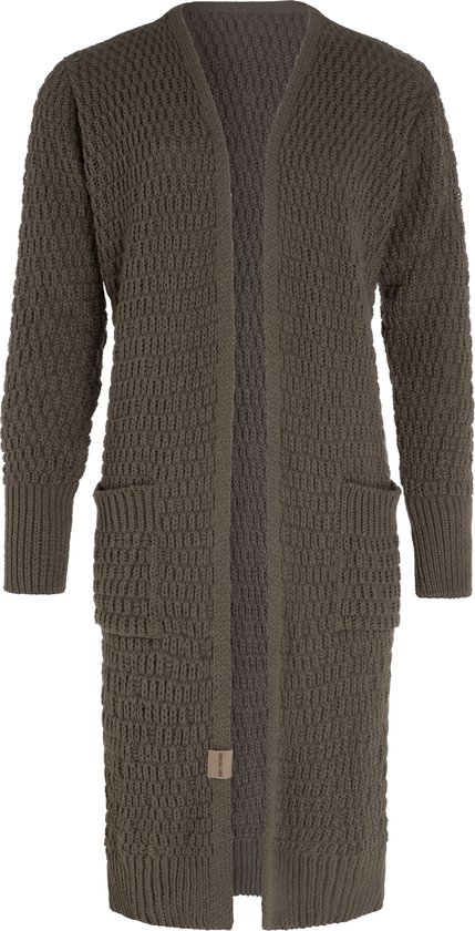 Knit Factory Jaida Long Knitted Cardigan Femme - Cappuccino - 40/42 - Avec poches latérales