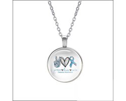 Ketting Glas - Peace Love Cure Diabetes Awareness