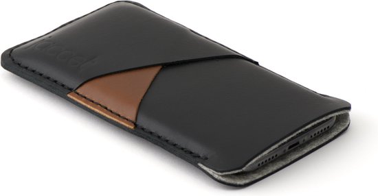 JACCET leren iPhone 14 Pro Max sleeve - Zwart volnerf leer met ruimte voor creditcards en/of briefgeld