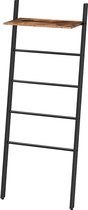 Furnibella - Ladder Handdoekenrek, Leaning Ladder Plank, 4 Hangende Rails en Bovenplank, Badkamer Handdoekstandaard, Handdoekhouder Industriële Stijl, Eenvoudig te monteren, Rustiek Bruin EBF73CJ01