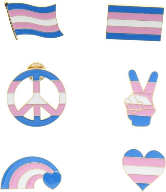 Zac's Alter Ego - Set of 6 Heavy Metal Transgender Equality Pin - Multicolours