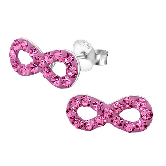 Joy|S - Zilveren Infinity oorbellen - 11 x 5 mm - roze kristal