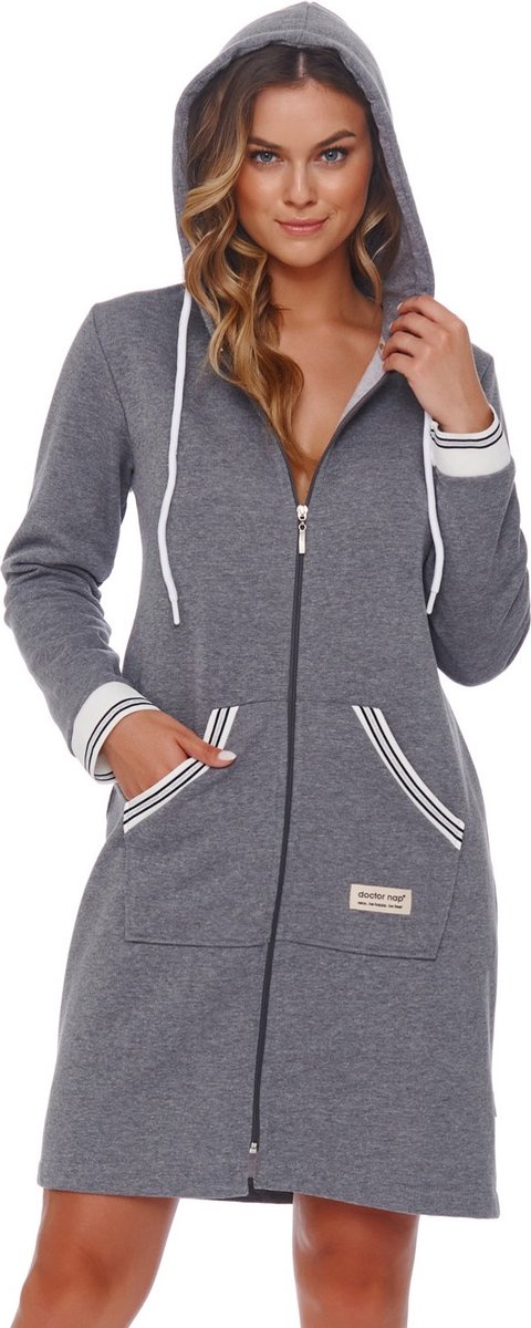 Doctor Nap Katoenen Badjas Dames | Kamerjas met Rits Dames | Queen Dark Grey SMZ.4508 M
