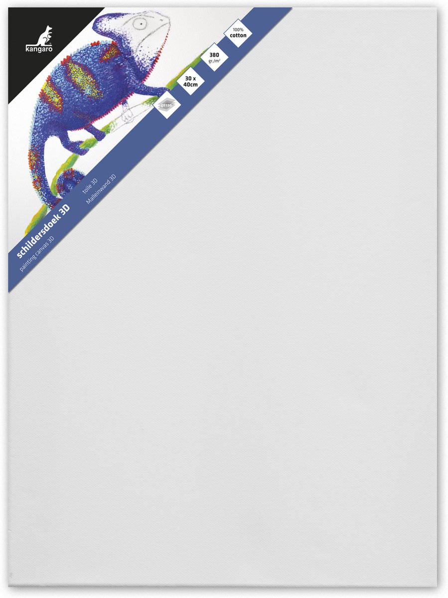 Kangaro - Schildersdoek - 3D - 30x40cm - 380grams - 100% katoen - 3 lagen gesso primer - met 8 houten wiggen