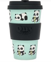 Quy Cup 400ml Ecologische Reis Beker - "Il Panda" - BPA Vrij - Gemaakt van Gerecyclede Pet Flessen met Zwarte Siliconen deksel