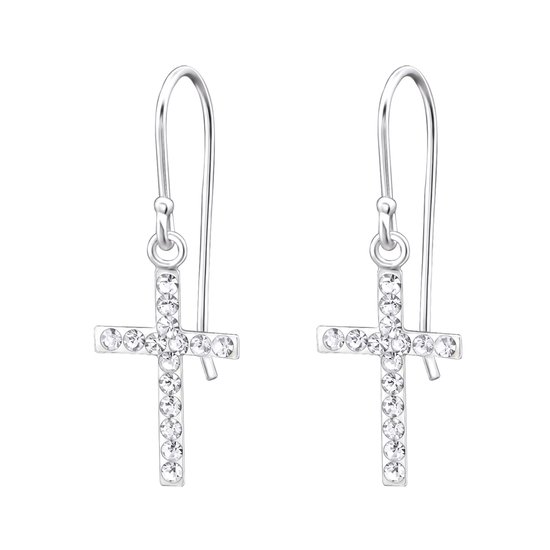 Joy|S - Zilveren kruis oorbellen - kristal - oorhangers