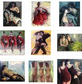 Kaartenbizz- Wenskaarten- Kunstkaarten - Margarita Nicolaas - Vrouwen - Dans - Erotiek - Tango - Moulin Rouge - Flamenco danseressen - Drie gratiën - Trotse vrouwen - Yuana, jonge danseres