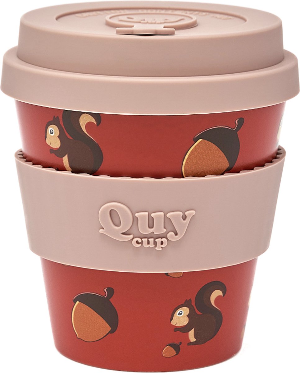 Quy Cup 230ml - Ecologische Reis Beker - “Alvin” - BPA Vrij - Gemaakt van Gerecyclede Pet Flessen met Rose Siliconen deksel
