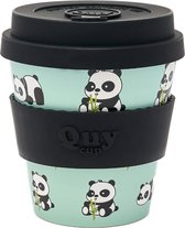 Quy Cup 230ml Ecologische Reis Beker - “Il Panda” - BPA Vrij - Gemaakt van Gerecyclede Pet Flessen met Zwarte Siliconen deksel
