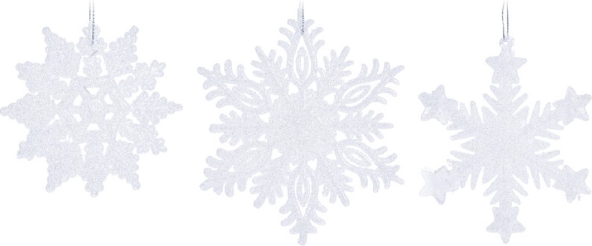 Hang sneeuwvlok met glitter- kerst - kerstdecoratie - 6 stuks!