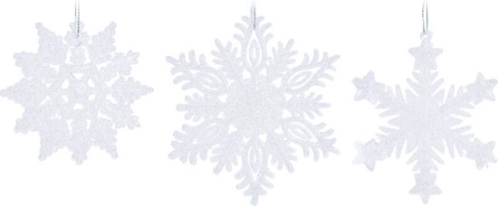 Hang sneeuwvlok met glitter- kerst - kerstdecoratie - 6 stuks!