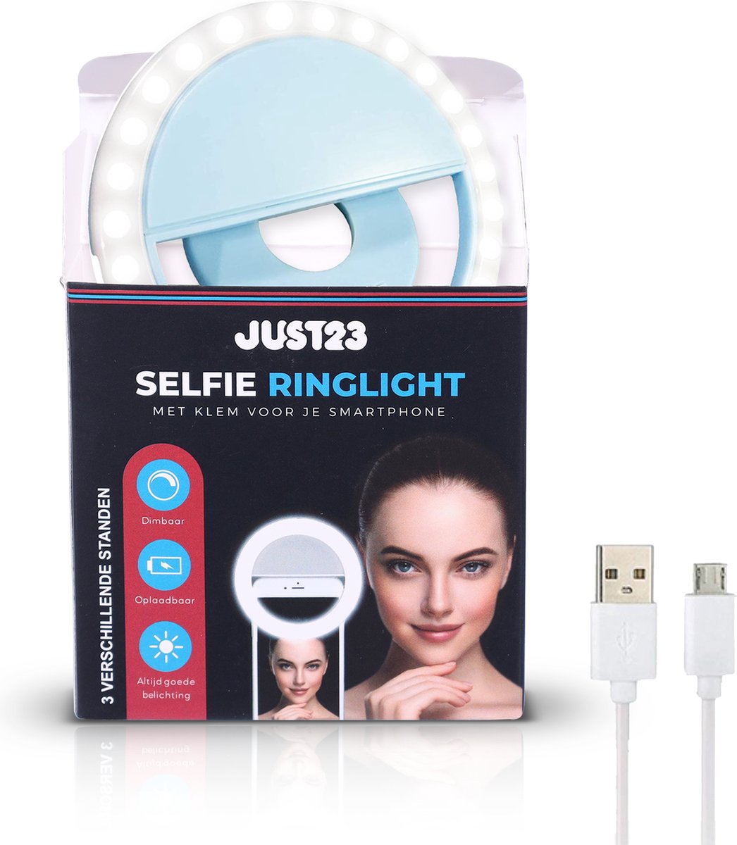JUST23 Selfie Ring Light voor mobiel - Ringflitser - Blauw - Selfie light - TikTok en Snapchat