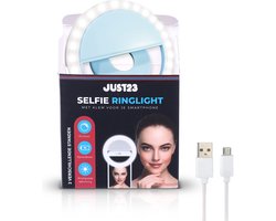 JUST23 Selfie Ring Light voor mobiel - Ringflitser - Blauw - Selfie light - TikTok en Snapchat