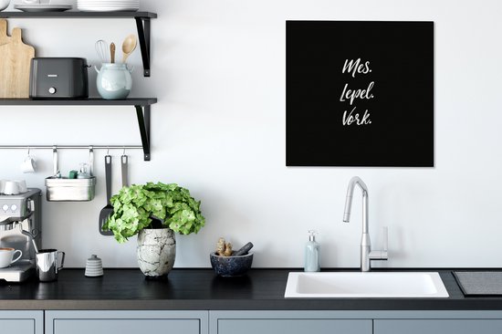 Citations de peinture sur toile - Cuisine - Proverbes - Couteau. Cuillère. Fourchette. - Couverts - 50x50 cm - Décoration murale