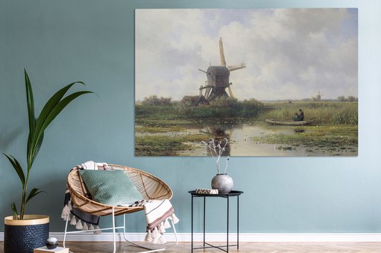 Toile - Peinture Moulin à vent - Willem Roelofs - Maîtres anciens - Art - 180x120 cm - Décoration murale - Salon