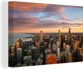Canvas Schilderij Skyline - Stad - Wolken - Amerika - 90x60 cm - Wanddecoratie