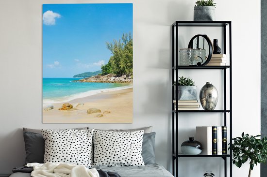 Toile Peinture Plage - Mer - Plantes - Tropical - 90x120 cm - Décoration murale