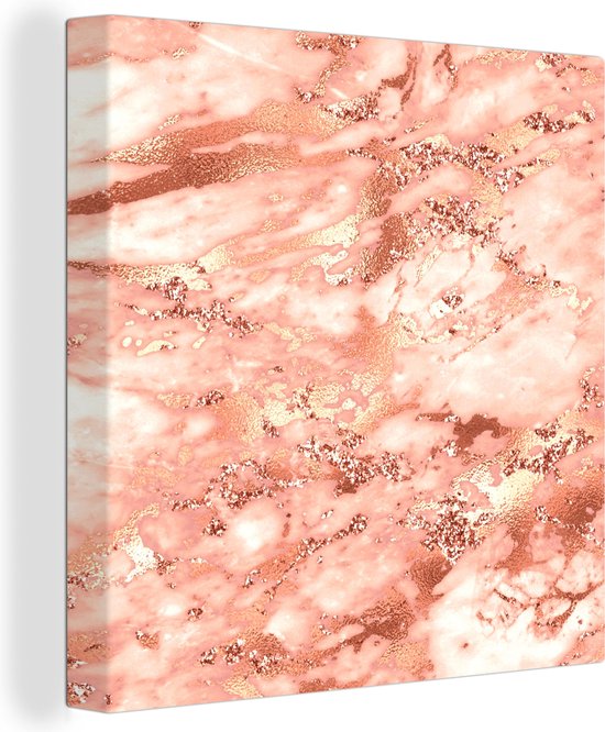 Canvas Schilderij Marmer - Glitter - Rose goud - 20x20 cm - Wanddecoratie