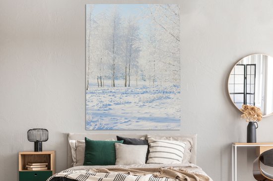 Canvas schilderij 120x160 cm - Wanddecoratie Sneeuw - Bomen - Winter - Muurdecoratie woonkamer - Slaapkamer decoratie - Kamer accessoires - Schilderijen - Kerstdecoratie voor Binnen - Kerstdecoratie Woonkamer - Kerstdecoratie in Huis