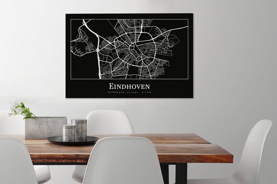 Peinture sur toile Carte - Eindhoven - Carte - Plan de la ville - 90x60 cm - Décoration murale